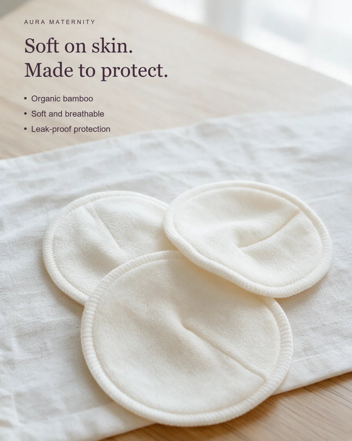Organic Bamboo Nursing Pads — 10-Pad Set with Washable Bag