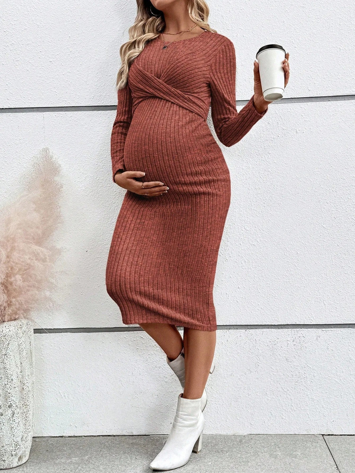 Knotted Ribbed Maternity Dress