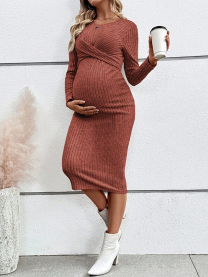 Knotted Ribbed Maternity Dress