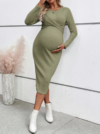 Knotted Ribbed Maternity Dress