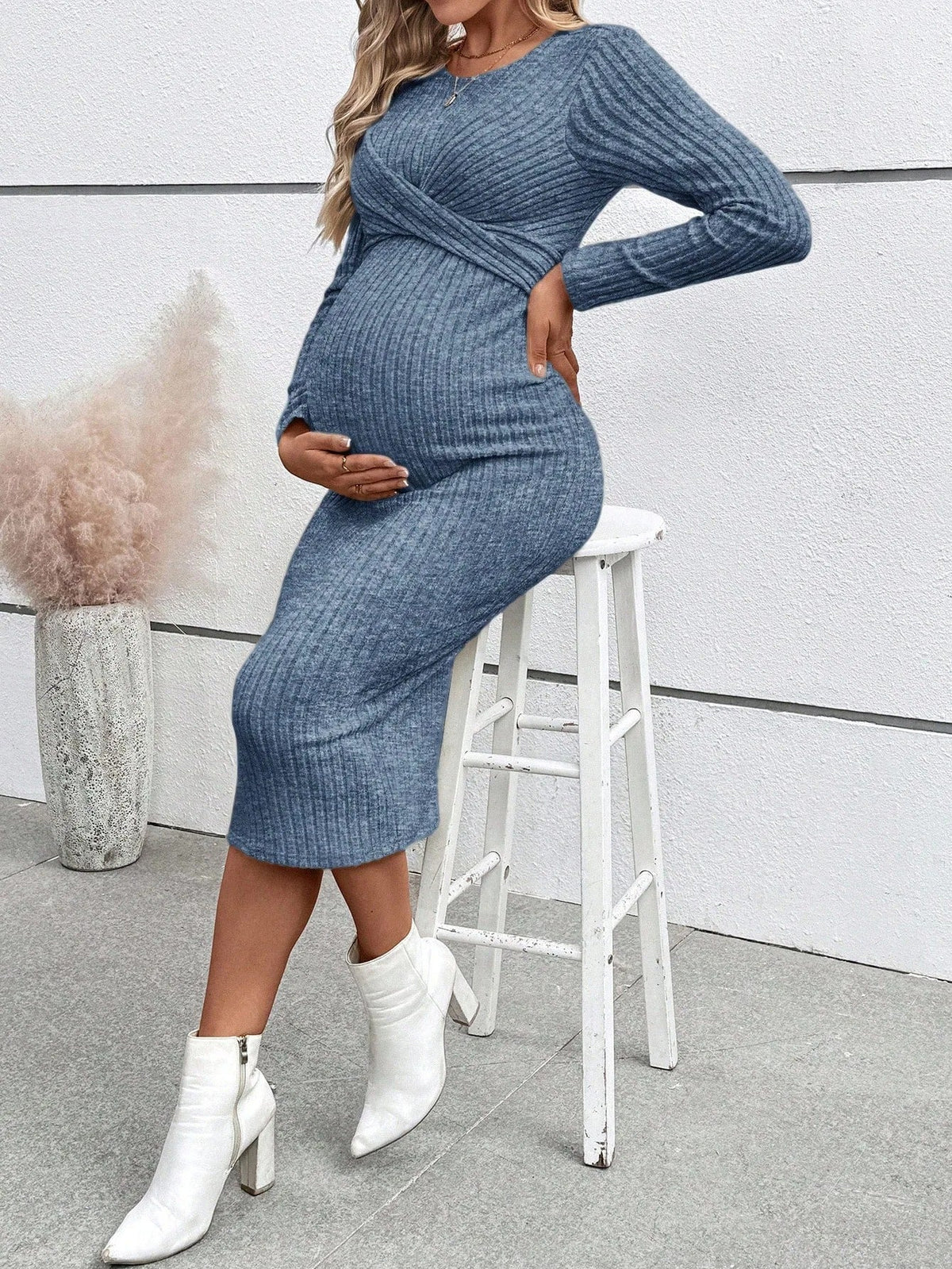 Knotted Ribbed Maternity Dress